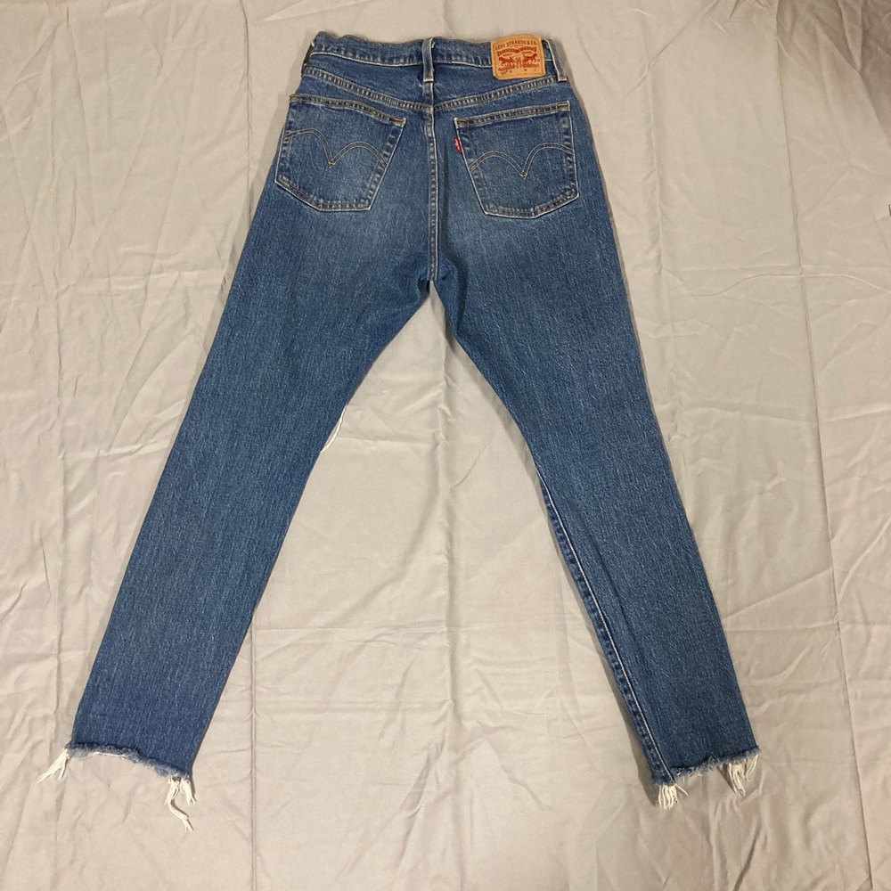 Levi Strauss 501 Skinny Jeans Women Blue Distressed Raw Measurements in photos. - Picture 9 of 16